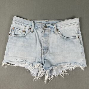 Levi's 501 Distressed Cutoff Denim Shorts W28 High Rise Frayed Festival